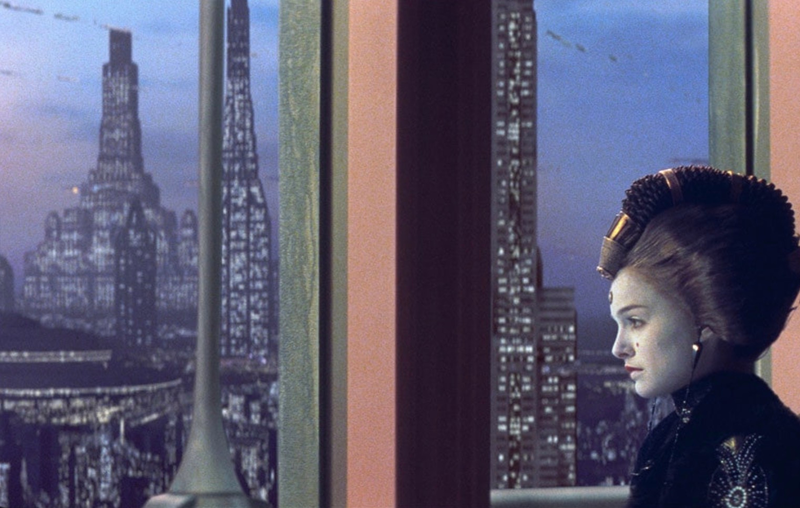Padmé looks out on the amazing planet of Coruscant.